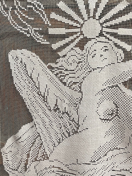 Art Nouveau Hand Embroidered Filet Lace Hangings Elements L’Air Le Feu: C1912, France