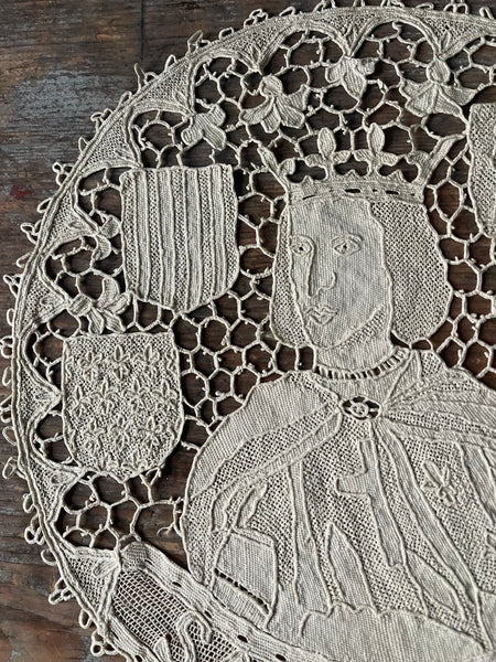 Antique Figurative Bobbin Lace Roundels Kings France: Late C18th Early C19th, Italy