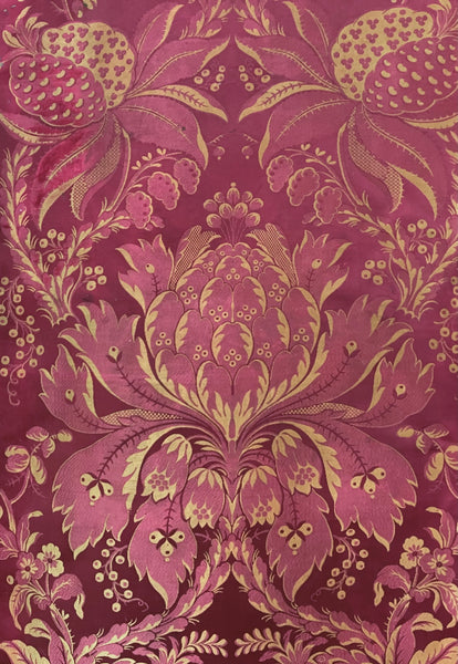 Antique Silk Brocade Panel in Pinky Reds & Gold: C19th France