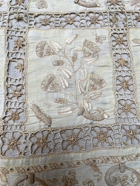 Antique Renaissance Embroidered Early Needlework Lace with Snails Insects Birds: Late C16th early 17th century, Italy
