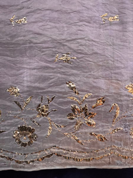 Antique Gold Thread Embroidered Pale Mauve Silk Valance or Pelmet: C19th Ottoman Turkey