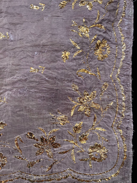 Antique Gold Thread Embroidered Pale Mauve Silk Valance or Pelmet: C19th Ottoman Turkey