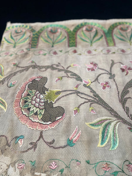 Antique Jacobean Silk and Metal Thread Floral Embroidery: C17th Europe