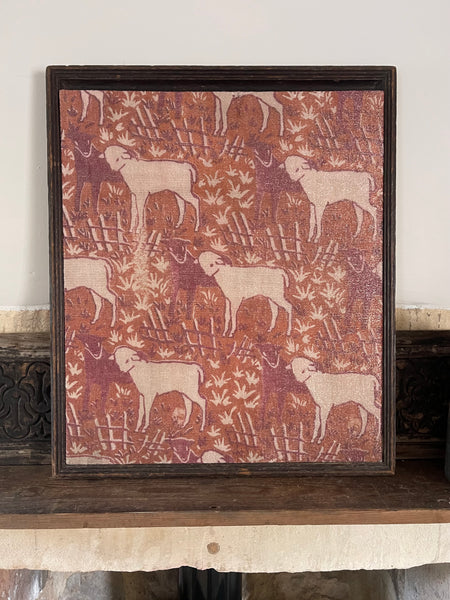 Antique Arts and Crafts Block Printed Lamé with Lambs: C1910/20 Britain