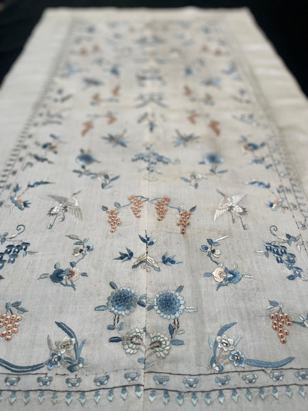 Fine Silk Embroidered Panel with Insects Birds & Flowers: C19th China