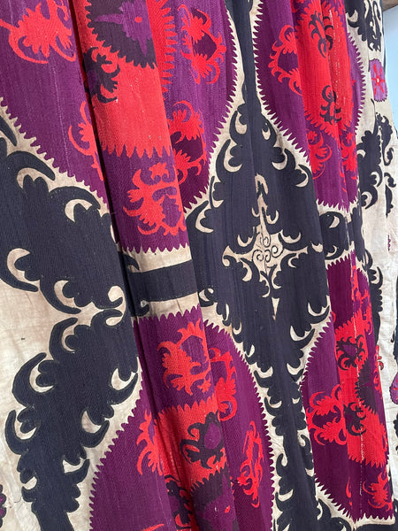 Antique Hand Embroidered Suzani Wall Hanging Curtain Dowry Hanging: C20th Uzbekistan