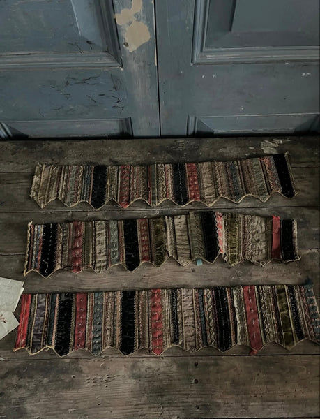 Handmade Victorian Silk Velvet Embroidered Shelf Pelmets x 3: C19th Britain