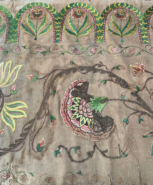 Antique Jacobean Silk and Metal Thread Floral Embroidery: C17th Europe