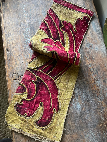 Antique Hand Painted Silk Panel Section of Wing: C17th Italy