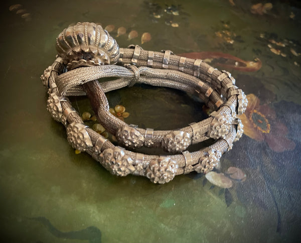 Antique High Grade Handmade Repoussè Silver Tribal Belt: C19th Northern India