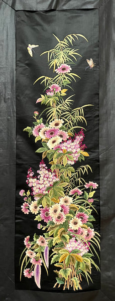 Antique Fine Silk Embroidery with Flowers Wallhanging: C19th China