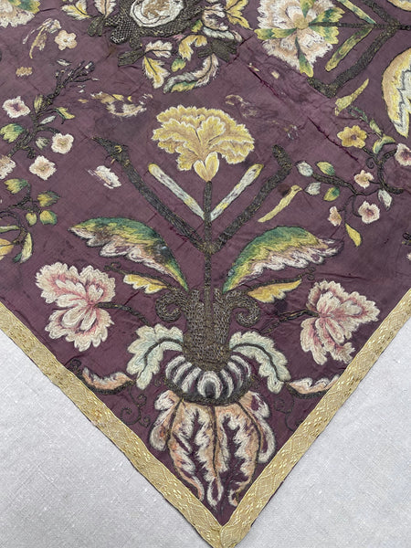 Early Silk and Metal Thread Embroidered Chalice Cover: C17th Europe