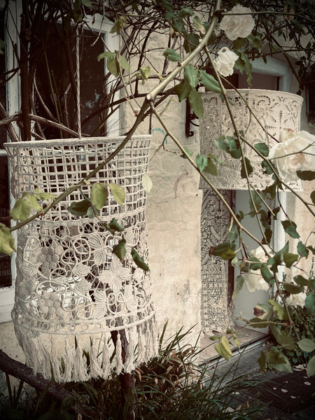 Bespoke Crotchet Lace Ceiling Lampshade Handmade using 1920s Antique Textile