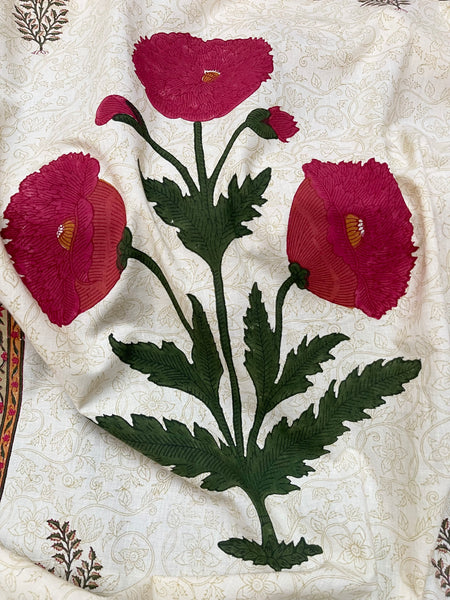 Block Printed Hangings or Curtain Panels with Poppies: C20th Jaipur, India