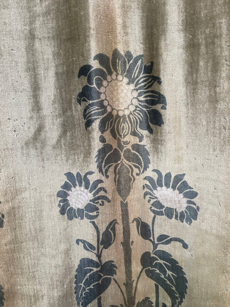 Rare Art Nouveau Stencilled Silk and Mohair Velvet Curtain with Sunflowers : C1890s France