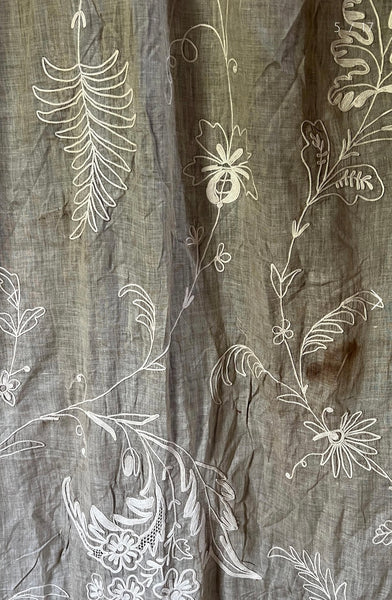 Antique Embroidered Cornely Lace Chateau Curtain Drape: C1900 France