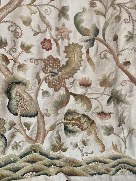 Jacobean Revival Embroidered Tree of Life Crewelwork Wall or Bedhanging: C1900 Britain