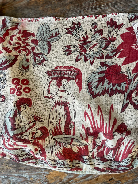 Antique Block Printed Figurative Indienne Pelmet: C18th France