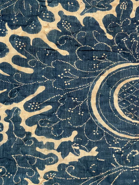 Antique Block Print Resist Dyed Quilted Toile de Rouen French Indigo: C 18th France