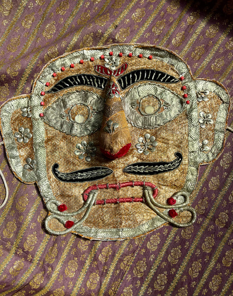 Rare Antique Folk Art Metallic Textile Mask Ramlila of Ramnagar(Varanasi)India C20th