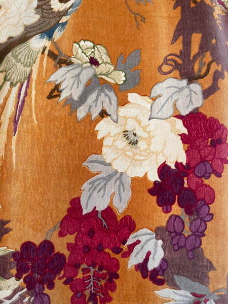 Original Antique Art Deco Chinoiserie Printed Velvet Liberty of London Design Birds Wisteria: C1920s London, England