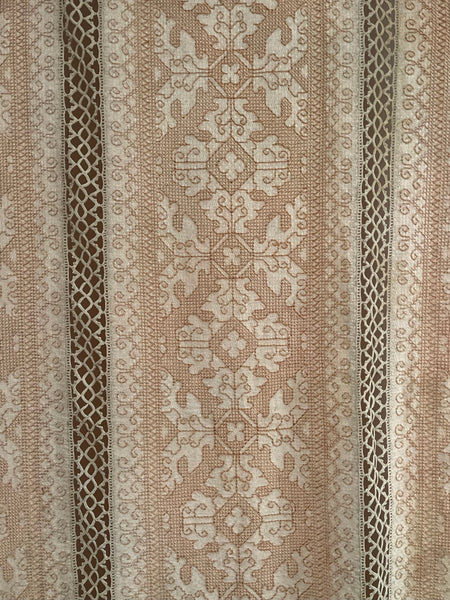 Antique Hand Embroidered Assisi Work Cover Pink White Throw Interior Decor Early 20th Century. 225 x 185cm