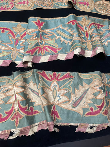 Antique Ottoman Appliqué Embroidered Silk Tent Bands: C17 Turkey