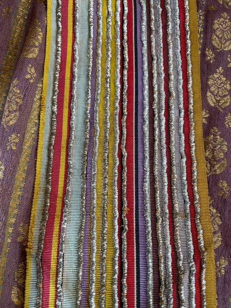 Antique Woven Silk Striped Sash Band with Silver Embroidery: C19th Morocco