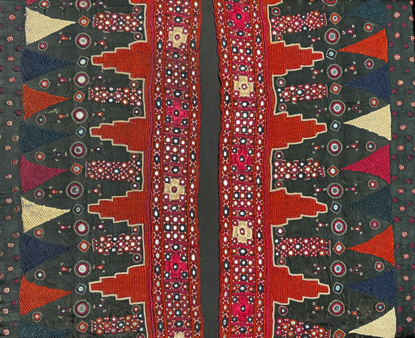 Fine Antique Silk Embroideries Shisha Mirrors: C19th Gujarat, India