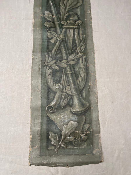 Pair Antique Trompe L’oiel Hand-painted Panels with Neo Classical Music Theme: C19th France