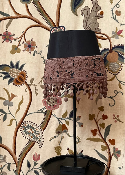 Bespoke Lampshade with Art Deco Cutwork Embroidered Border with Pom Pom Trim: C1920s France