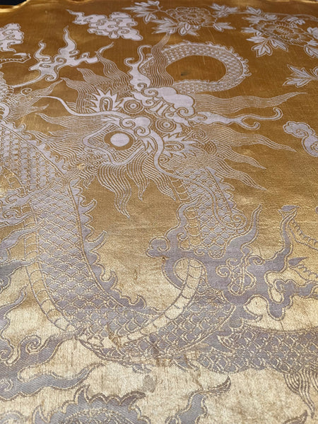 Silk Brocaded Panel with Five Claw Dragon & Symbolic imagery: C1900 Japan