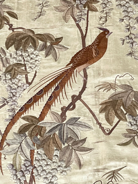 Antique Oval Silk Embroidery with Birds & Butterflies: C19th Qing dynasty, China