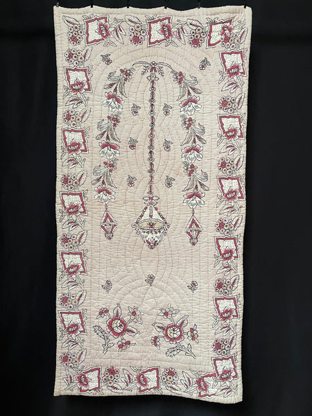 Antique Block Printed & Hand Painted Quilted Hanging: C19th, Turkey