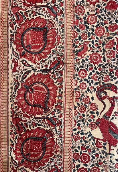 Rare Block Print and Hand Painted Palampore Border Fragment Coromandel Coast: C18th India