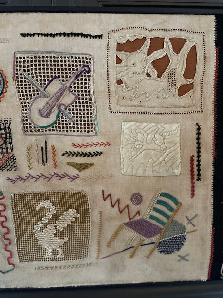 Mid Century Folk Art Festival of Britain Era Modernist Embroidered Sampler: C1950s Britain