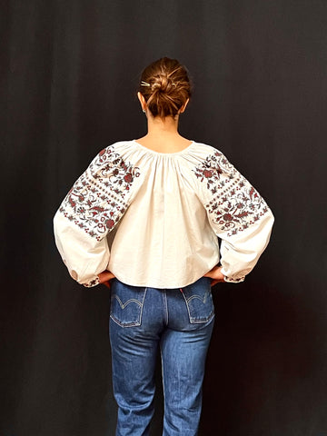 Antique Traditional Folk Art Embroidered Blouse: C1910 Romania