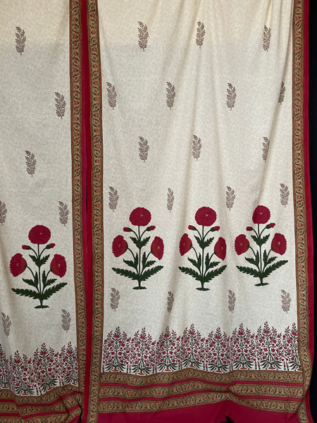 Block Printed Hangings or Curtain Panels with Poppies: C20th Jaipur, India