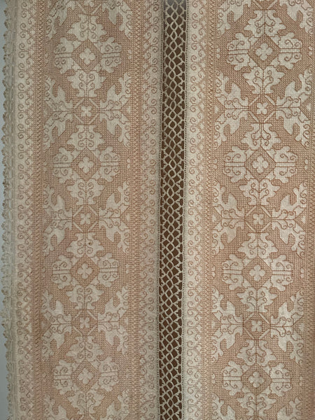 Antique Hand Embroidered Assisi Work Cover Pink White Throw Interior Decor Early 20th Century. 225 x 185cm