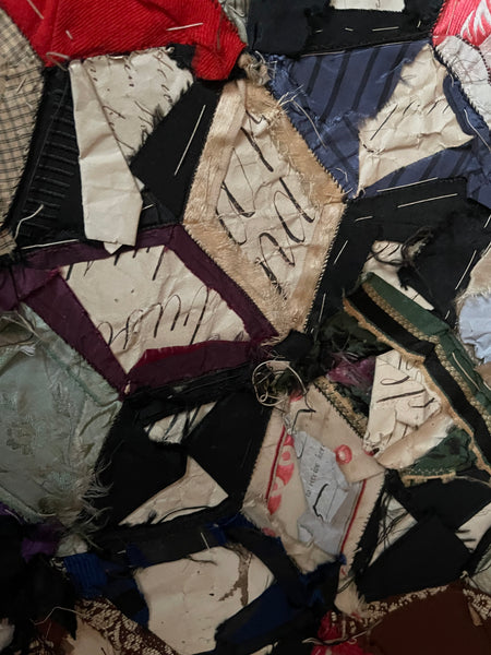 Antique Silk Tumbling Blocks Patchwork Quilt: C19th Britain