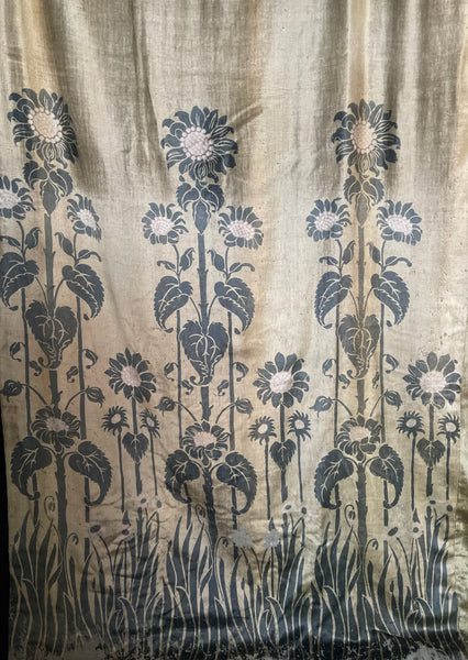 Rare Art Nouveau Stencilled Silk and Mohair Velvet Curtain with Sunflowers : C1890s France