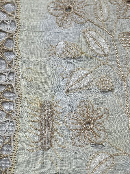 Antique Renaissance Embroidered Early Needlework Lace with Snails Insects Birds: Late C16th early 17th century, Italy