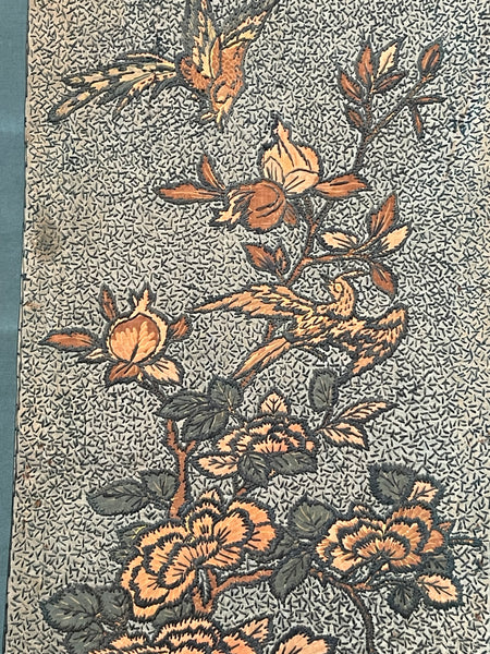 Arts and Crafts Crewelwork Embroidered Tree of Life Panel in Antique Japanese Bamboo Frame (1) : C1900 Britain