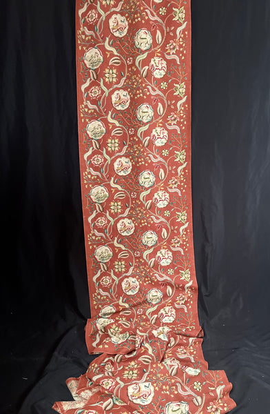 Antique Jacobean Revival Printed Linen with Mythical Animals Yardage Interior Decor Upholstery: C20th Britain