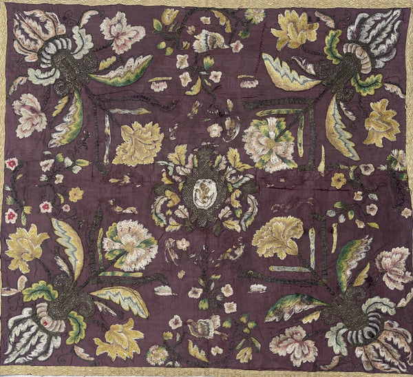 Early Silk and Metal Thread Embroidered Chalice Cover: C17th Europe
