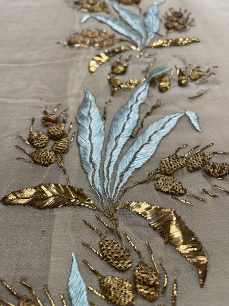 Antique silk and Gold Gilt Embroidered Silk Chiffon C18th France