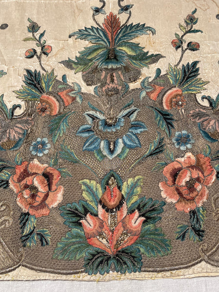 Rare Antique Silk and Gilt Thread Embroidered Apron : C18th England