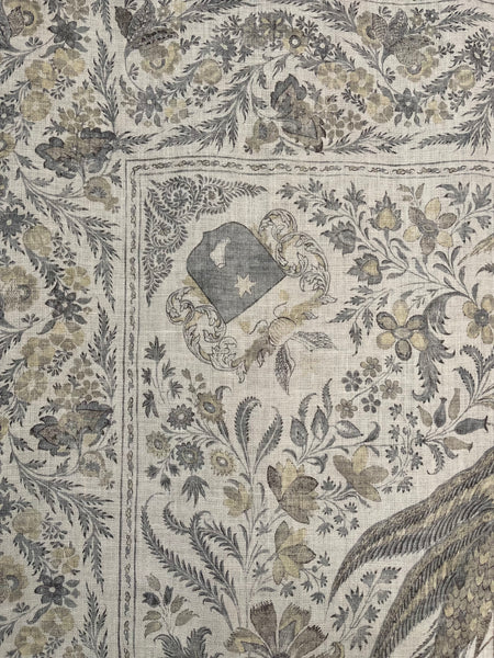 Contemporary Linen Wallhanging with Print of Palampore Interior Decor