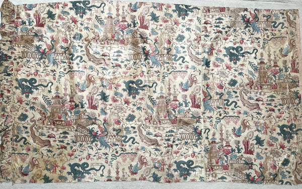 Panel of Georgian Glazed Chintz with Dragons and Exotic Creatures: C1800 England
