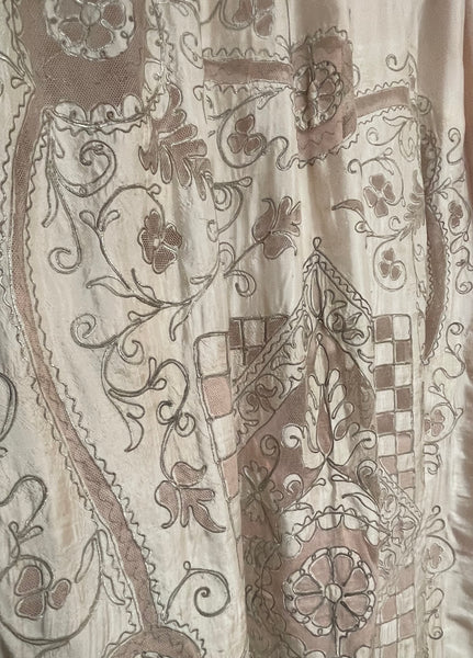 Ottoman Antique Silk Cutwork & Silver Thread Embroidered Bedcover: C1910 Turkey